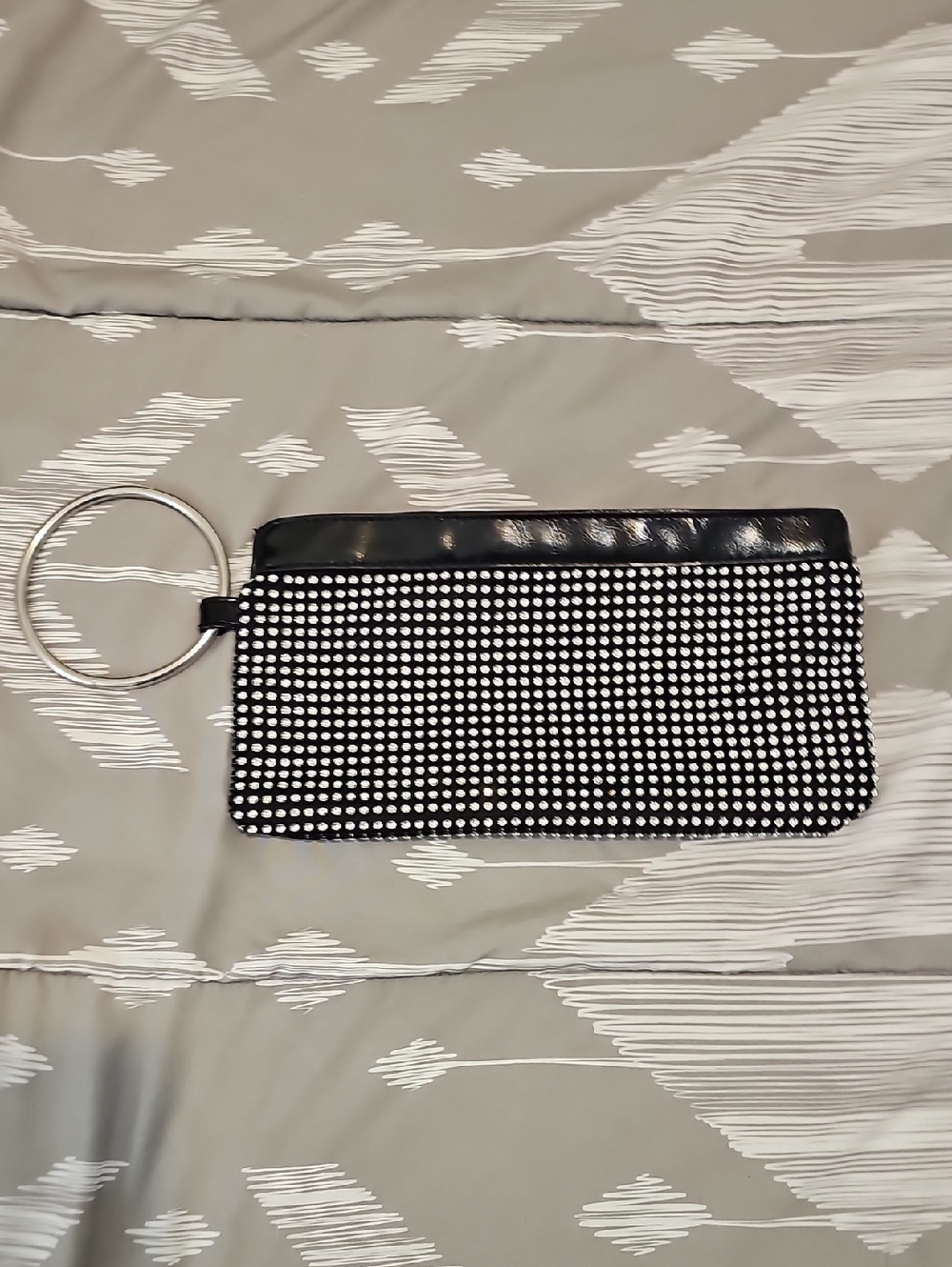 Chateau' Black Rhinestone Wristlet Clutch with Silver Ring